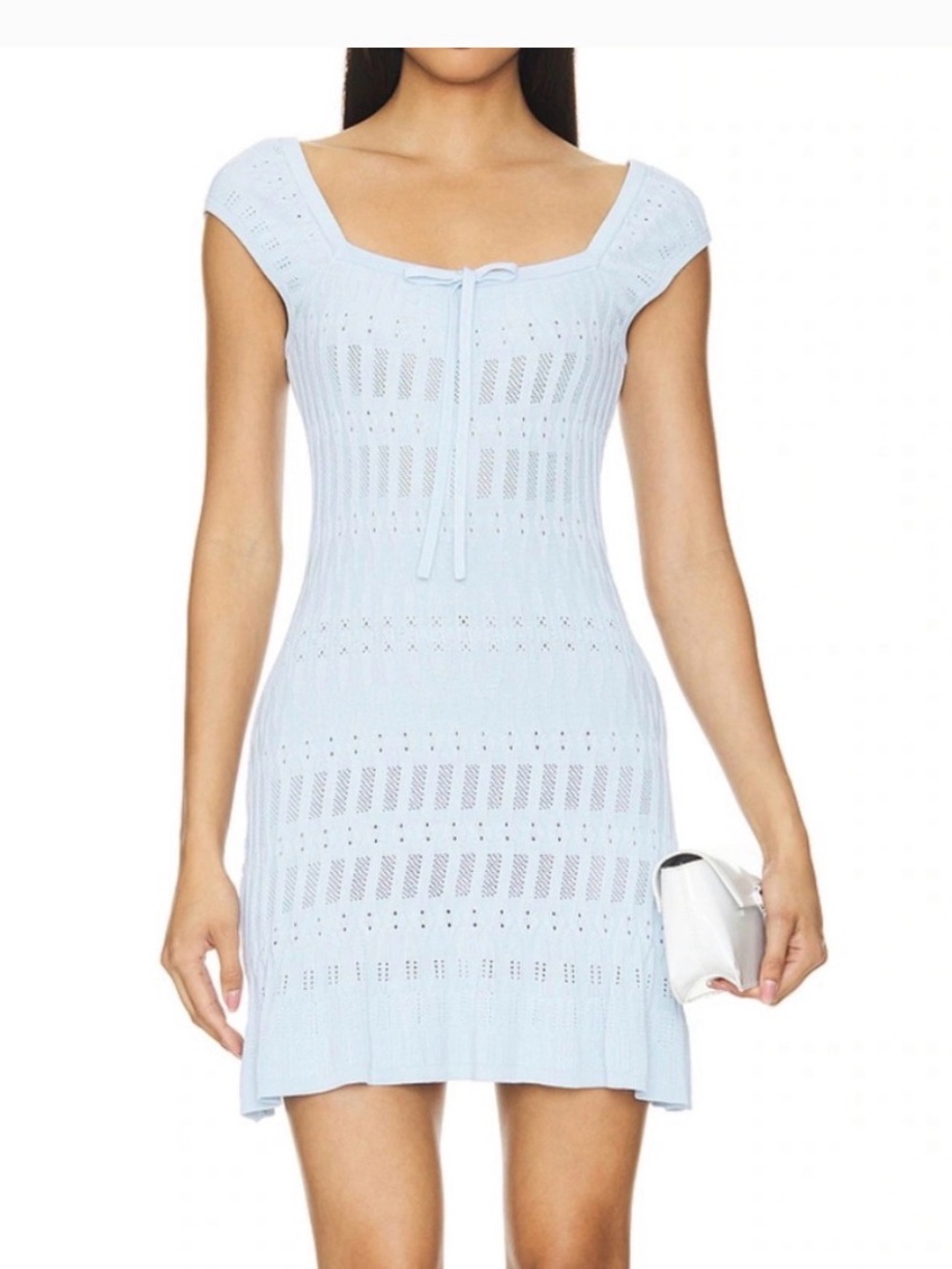 LPA Pale Blue Knit Tie-Front Mini Dress
